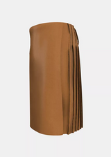 Traditional_Solid_Light_Brown_Tartan_kilt_left_image_with_pleated_design_and_adjustable_buckles_for_men