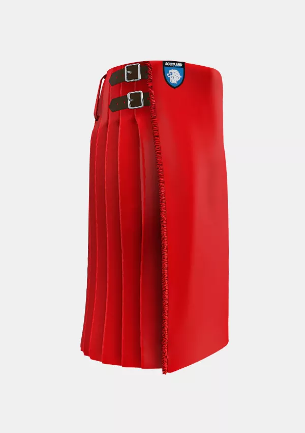 Traditional_Solid_Red_Tartan_kilt_right_image_with_pleated_design_and_adjustable_buckles_for_men
