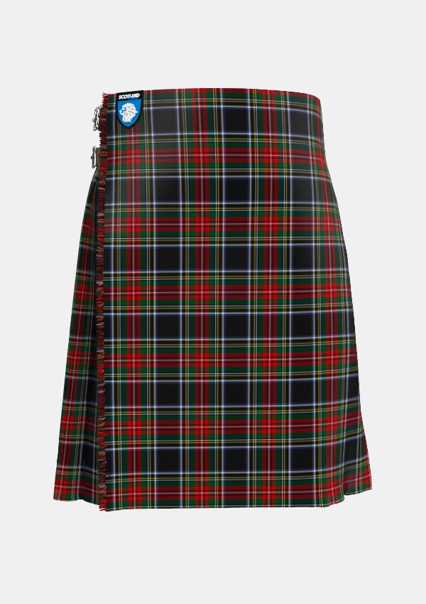 Traditional_Stewart_Black_3_Tartan_1073_kilt_front_image_with_pleated_design_and_adjustable_buckles_for_men