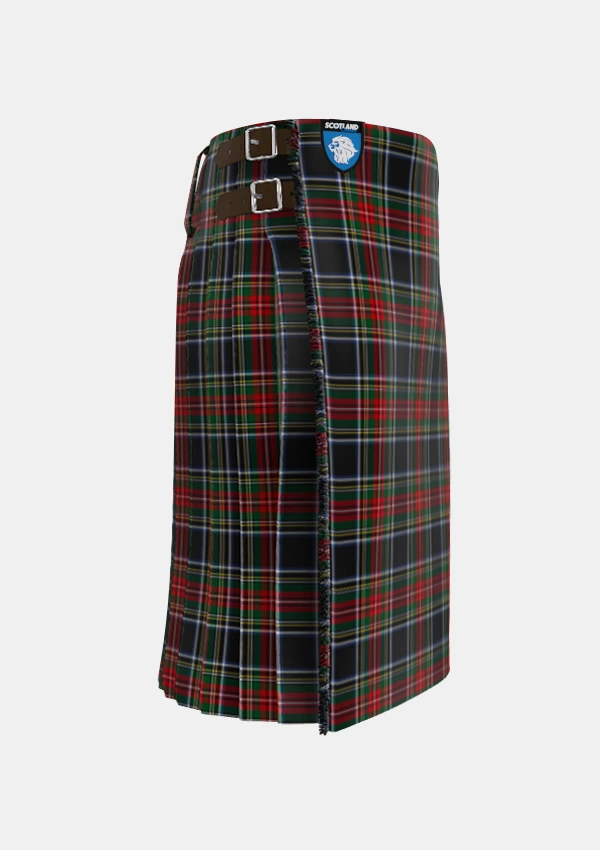 Traditional_Stewart_Black_3_Tartan_1073_kilt_right_image_with_pleated_design_and_adjustable_buckles_for_men