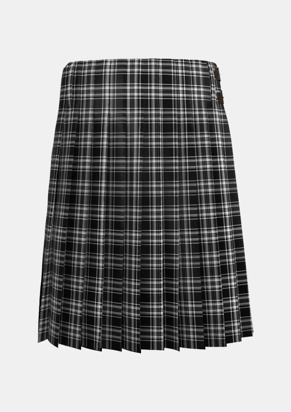 Traditional_Stewart_Black_White_Tartan_1231_kilt_back_image_with_pleated_design_and_adjustable_buckles_for_men