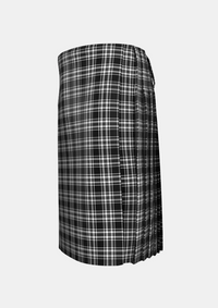 Traditional_Stewart_Black_White_Tartan_1231_kilt_left_image_with_pleated_design_and_adjustable_buckles_for_men