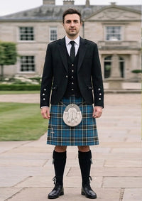 Traditional_Thomson_Dress_Blue_Tartan_Kilt_and_Argyle_Jacket_Kilt_Outfit_front_image