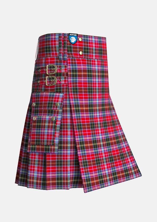 Utility_Aberdeen_tartan_1801_kilt_side_image_with_pleated_design_and_adjustable_buckles_for_men