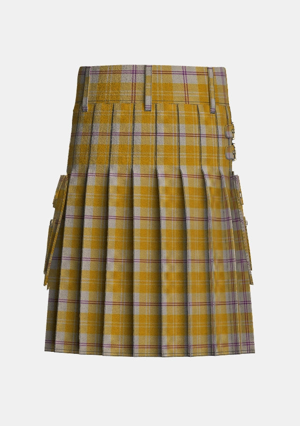 Utility_Ailsa_Gold_Tartan_7605_kilt_back_image_with_pleated_design_and_adjustable_buckles_for_men