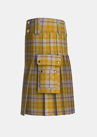 Utility_Ailsa_Gold_Tartan_7605_kilt_left_image_with_pleated_design_and_adjustable_buckles_for_men