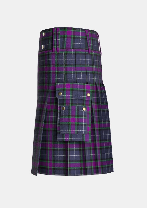 Utility_Alba_Tartan_3825_kilt_left_image_with_pleated_design_and_adjustable_buckles_for_men