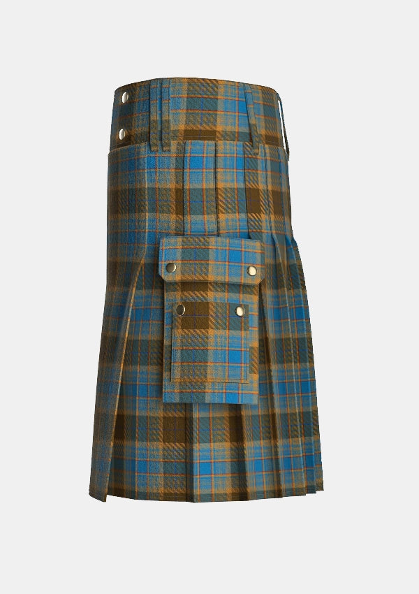 Utility_Allan_tartan_572_kilt_left_image_with_pleated_design_and_adjustable_buckles_for_men