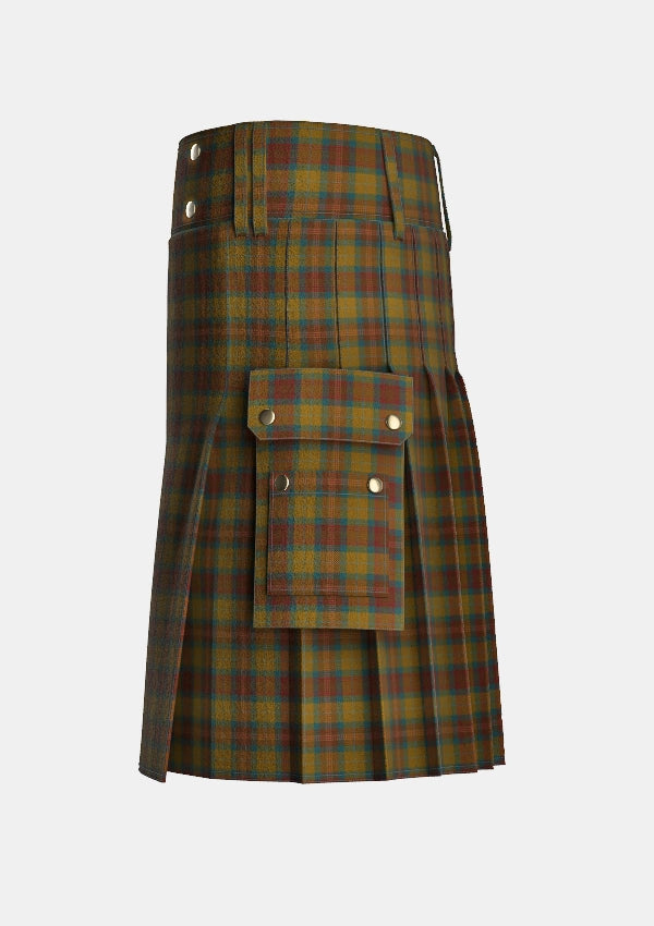 Utility_Allen_Northumbrian_Hunting_Tartan_10573_kilt_left_image_with_pleated_design_and_adjustable_buckles_for_men