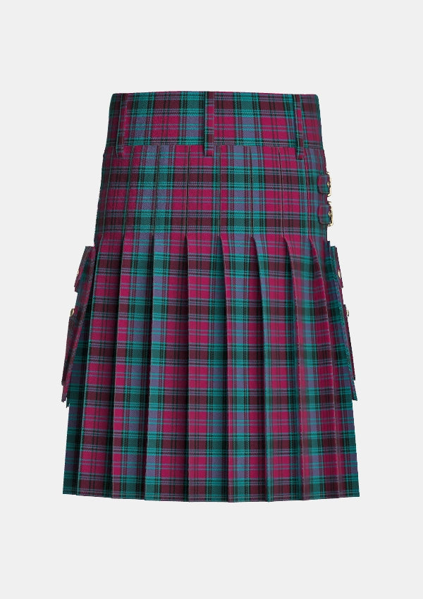 Utility_Alma_College_Tartan_kilt_back_image_with_pleated_design_and_adjustable_buckles_for_men