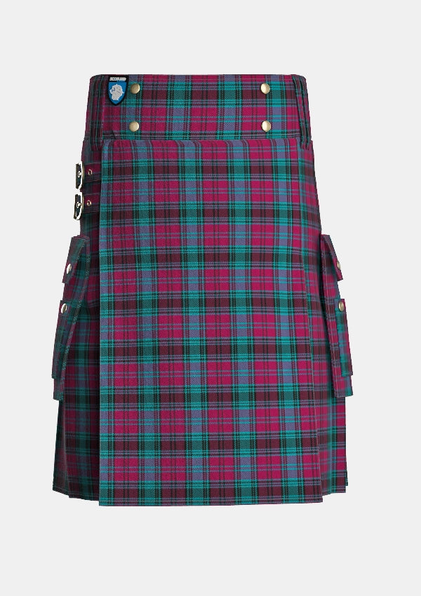 Utility_Alma_College_Tartan_kilt_front_image_with_pleated_design_and_adjustable_buckles_for_men