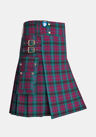Utility_Alma_College_Tartan_kilt_side_image_with_pleated_design_and_adjustable_buckles_for_men