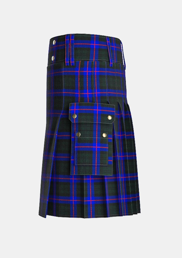 Utility_Armstrong_Scottish_Tartan_kilt_left_image_with_pleated_design_and_adjustable_buckles_for_men