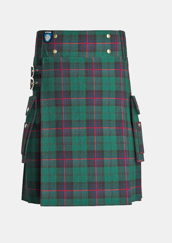 Utility_Armstrong_tartan_kilt_front_image_with_pleated_design_and_adjustable_buckles_for_men