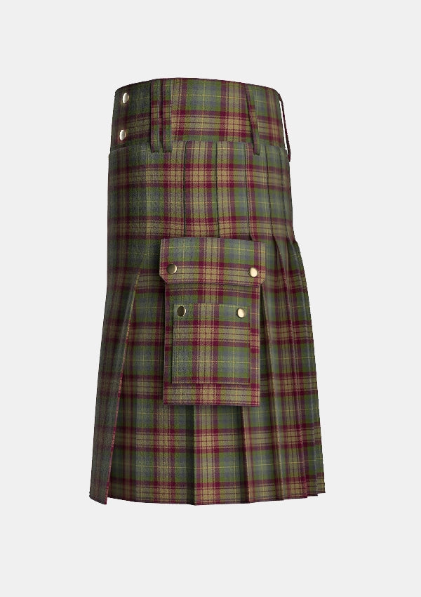 Utility_Auld_Scotland_Tartan_7303_kilt_left_image_with_pleated_design_and_adjustable_buckles_for_men