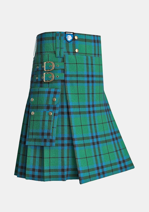 Utility_Austin_Ancient_Tartan_kilt_side_image_with_pleated_design_and_adjustable_buckles_for_men