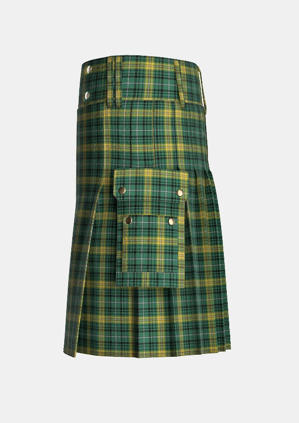 Utility_Avalon_Calvert_Tartan_kilt_left_image_with_pleated_design_and_adjustable_buckles_for_men