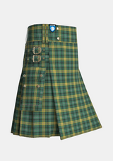 Utility_Avalon_Calvert_Tartan_kilt_side_image_with_pleated_design_and_adjustable_buckles_for_men