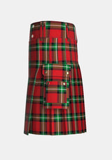 Utility_Bacon_Red_Tartan_kilt_left_image_with_pleated_design_and_adjustable_buckles_for_men