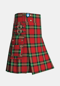 Utility_Bacon_Red_Tartan_kilt_side_image_with_pleated_design_and_adjustable_buckles_for_men
