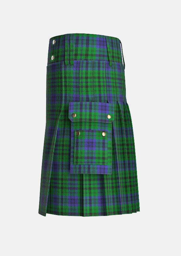 Utility_Bailey_tartan_2589_kilt_left_image_with_pleated_design_and_adjustable_buckles_for_men