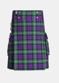Utility_Baillie_Highland_Society_Tartan_kilt_front_image_with_pleated_design_and_adjustable_buckles_for_men