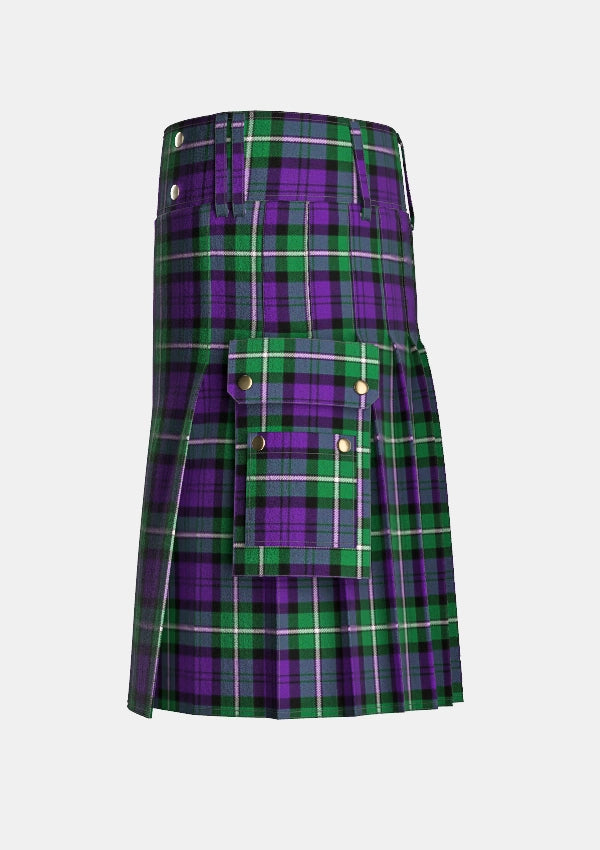 Utility_Baillie_Highland_Society_Tartan_kilt_left_image_with_pleated_design_and_adjustable_buckles_for_men