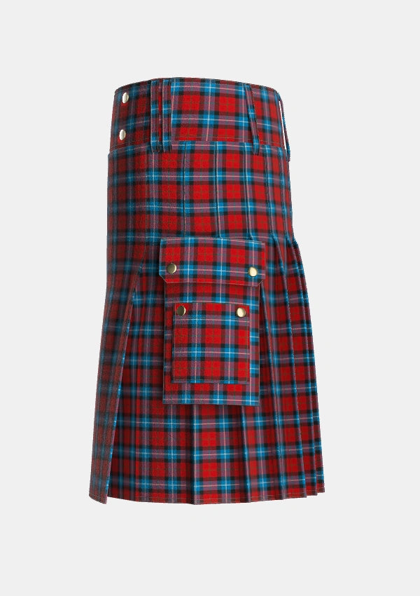 Utility_Baillie_of_Polkemmet_Red_Tartan_1008_kilt_left_image_with_pleated_design_and_adjustable_buckles_for_men