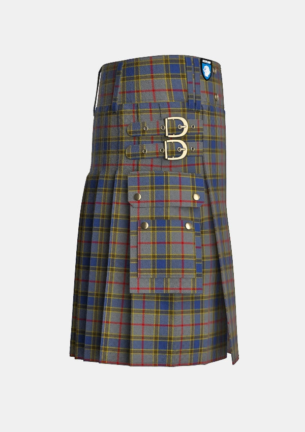 Utility_Balfour_Tartan_683_kilt_right_image_with_pleated_design_and_adjustable_buckles_for_men