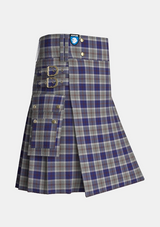 Utility_Bannockbane_Silver_Tartan_595_kilt_side_image_with_pleated_design_and_adjustable_buckles_for_men