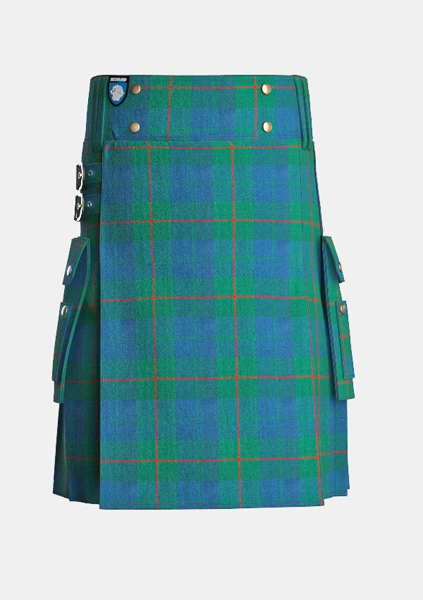 Utility_Barclay_Hunting_Ancient_Tartan_kilt_front_image_with_pleated_design_and_adjustable_buckles_for_men