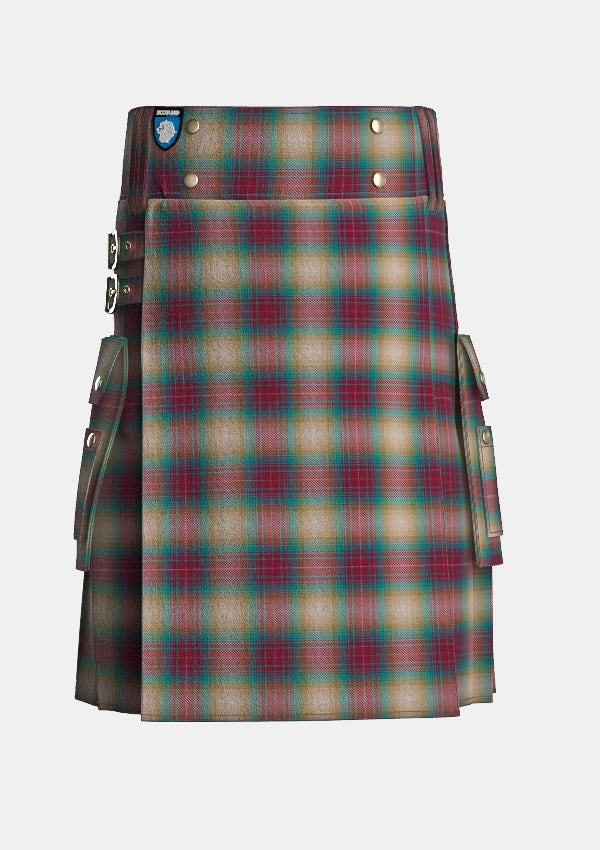 Utility_Beach_Berry_Tartan_14101_kilt_front_image_with_pleated_design_and_adjustable_buckles_for_men