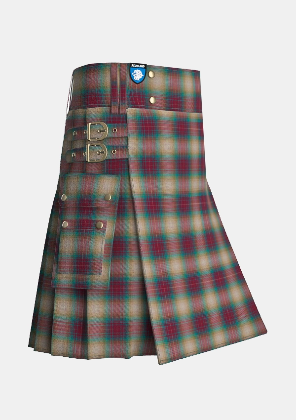 Utility_Beach_Berry_Tartan_14101_kilt_side_image_with_pleated_design_and_adjustable_buckles_for_men