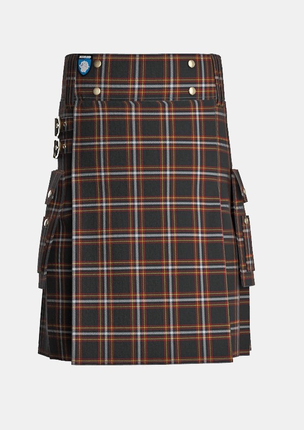 Utility_Black_Country_Tartan_kilt_front_image_with_pleated_design_and_adjustable_buckles_for_men