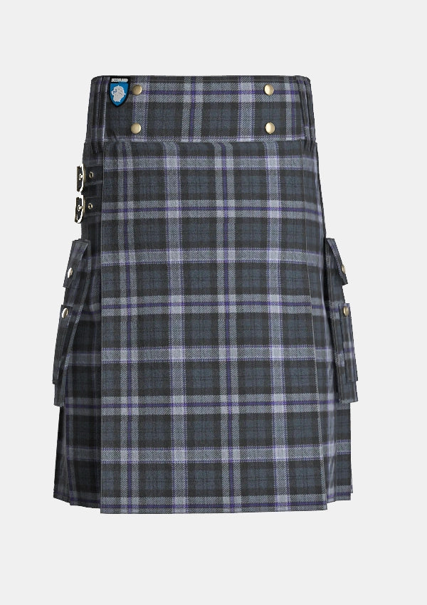 Utility_Black_Scottish_National_Tartan_kilt_front_image_with_pleated_design_and_adjustable_buckles_for_men