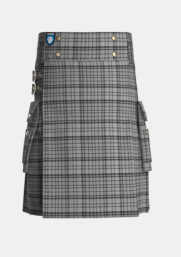 Utility_Black_Shadow_Tartan_kilt_front_image_with_pleated_design_and_adjustable_buckles_for_men