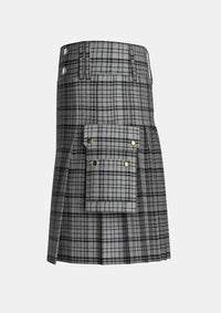 Utility_Black_Shadow_Tartan_kilt_left_image_with_pleated_design_and_adjustable_buckles_for_men