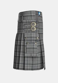 Utility_Black_Shadow_Tartan_kilt_right_image_with_pleated_design_and_adjustable_buckles_for_men