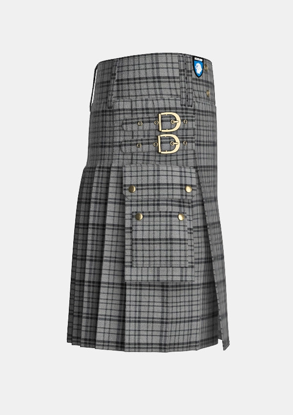 Utility_Black_Shadow_Tartan_kilt_right_image_with_pleated_design_and_adjustable_buckles_for_men