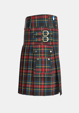 Utility_Black_Stewart_tartan_kilt_right_image_with_pleated_design_and_adjustable_buckles_for_men