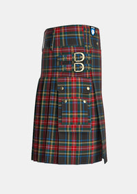 Utility_Black_Stewart_tartan_kilt_right_image_with_pleated_design_and_adjustable_buckles_for_men