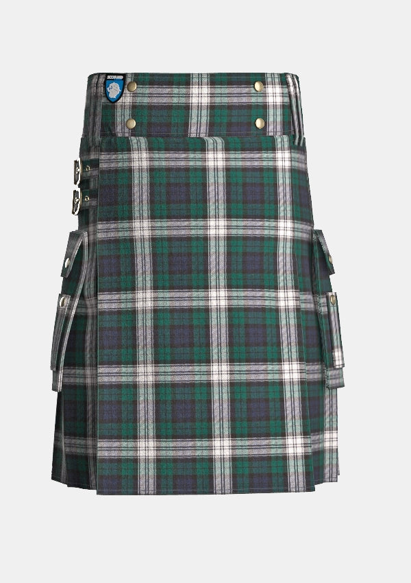 Utility_Black_Watch_Dress_tartan_kilt_front_image_with_pleated_design_and_adjustable_buckles_for_men