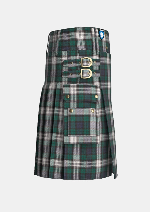 Utility_Black_Watch_Dress_tartan_kilt_right_image_with_pleated_design_and_adjustable_buckles_for_men