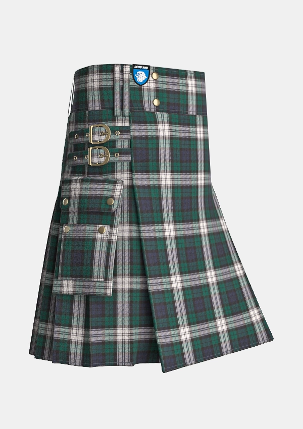 Utility_Black_Watch_Dress_tartan_kilt_side_image_with_pleated_design_and_adjustable_buckles_for_men