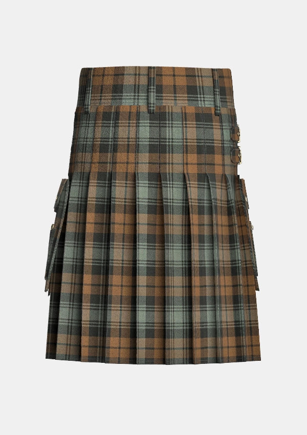 Utility_Black_Watch_Weathered_Tartan_kilt_back_image_with_pleated_design_and_adjustable_buckles_for_men