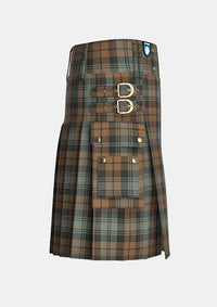 Utility_Black_Watch_Weathered_Tartan_kilt_right_image_with_pleated_design_and_adjustable_buckles_for_men