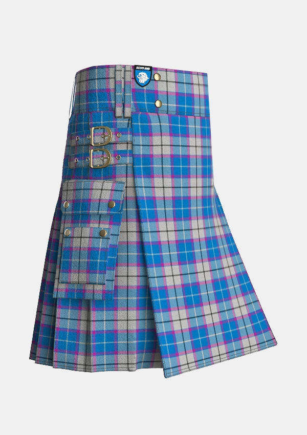 Utility_Bonnie_Sky_Tartan_13255_kilt_side_image_with_pleated_design_and_adjustable_buckles_for_men
