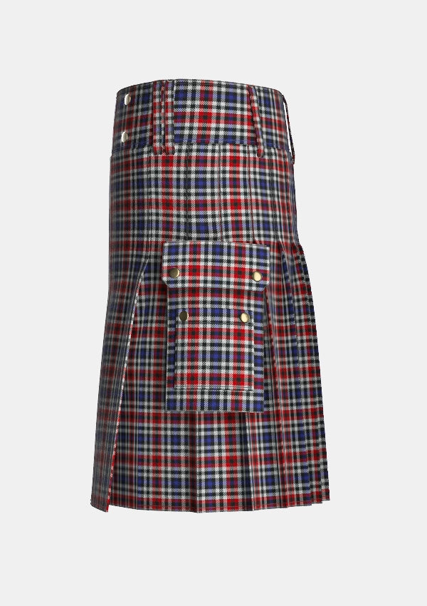 Utility_Border_Bell_Tartan_370_kilt_left_image_with_pleated_design_and_adjustable_buckles_for_men
