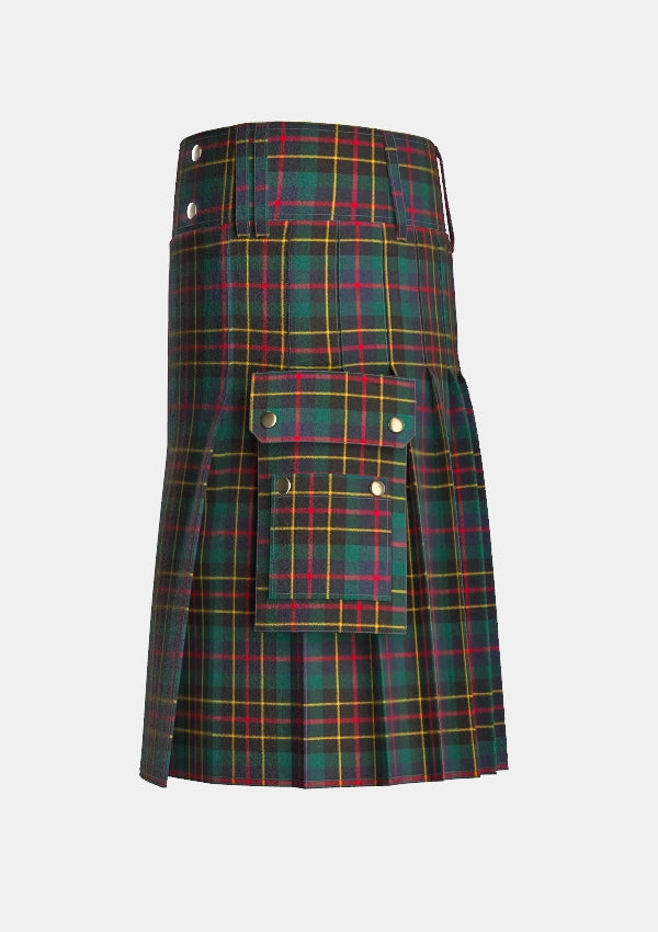 Utility_Brodie_Hunting_Ancient_Tartan_kilt_left_image_with_pleated_design_and_adjustable_buckles_for_men