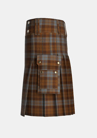 Utility_Brown_Heather_Tartan_3737_kilt_left_image_with_pleated_design_and_adjustable_buckles_for_men